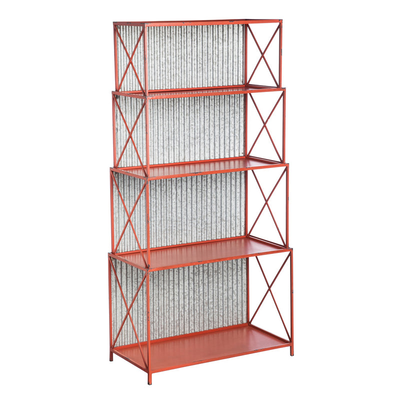 Evergreen Enterprises 4-Shelf Metal Display with Distressed Corrugate Back and Red Finish, 20.8'' x  16.8'' x 68'' inches.