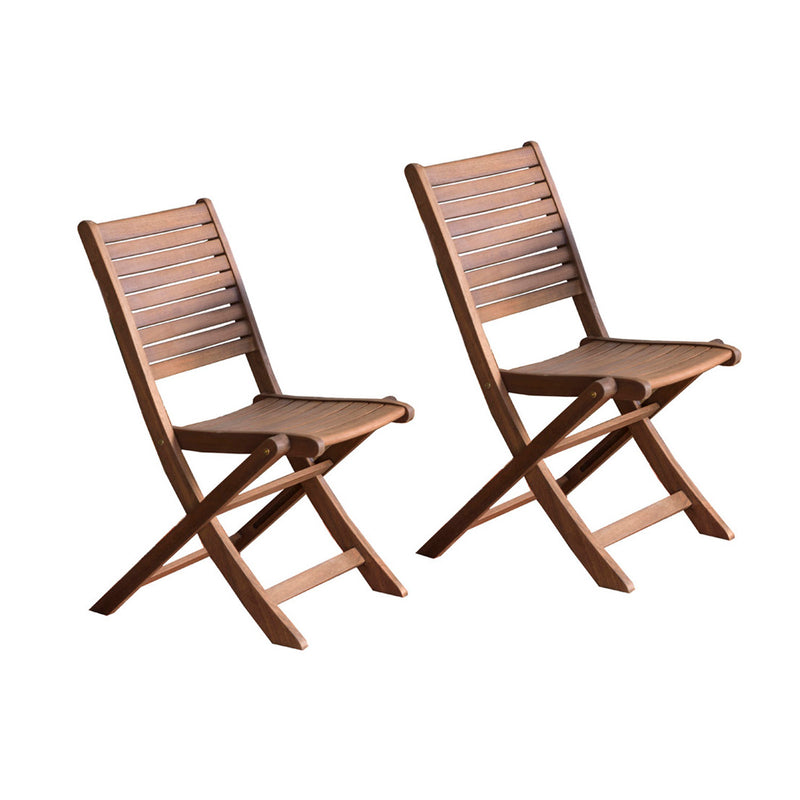 Evergreen Deck & Patio Decor,Eucalyptus Folding Bistro Chairs, Set of 2,19.5x22.5x34 Inches