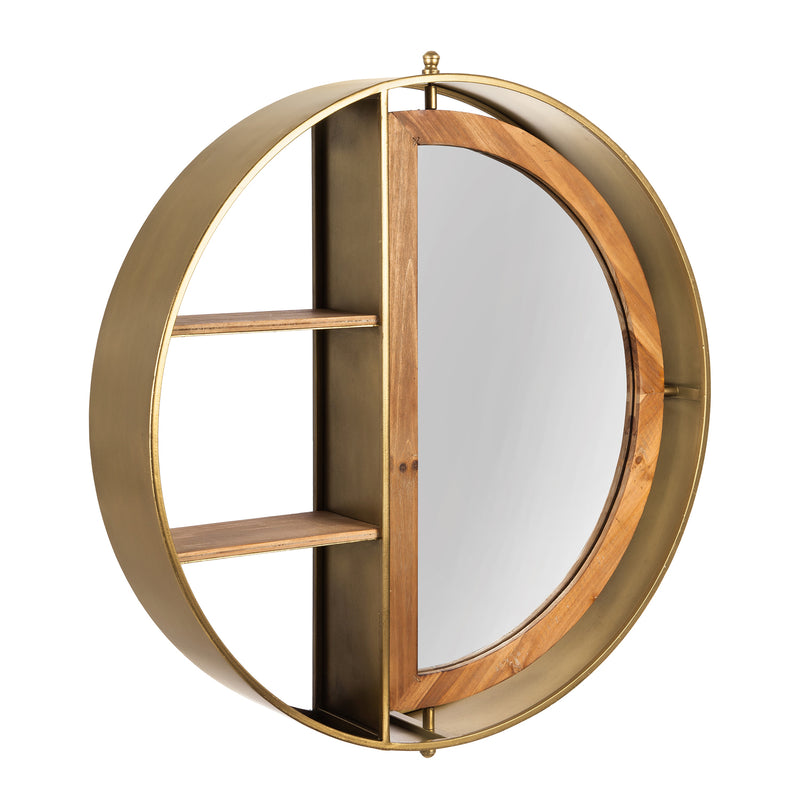 Evergreen Metal and Wood Wall Shelf with Mirror, 26.8'' x  5.3'' x 27.8'' inches.