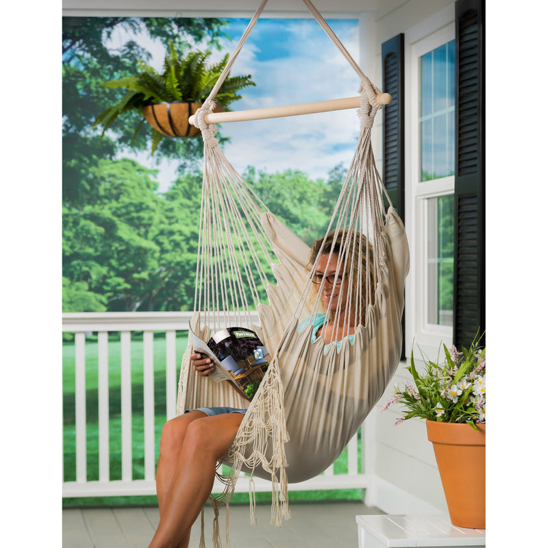 Evergreen Deck & Patio Decor,Natural Hammock Chair with Fringe,51.2x1.25x39.4 Inches
