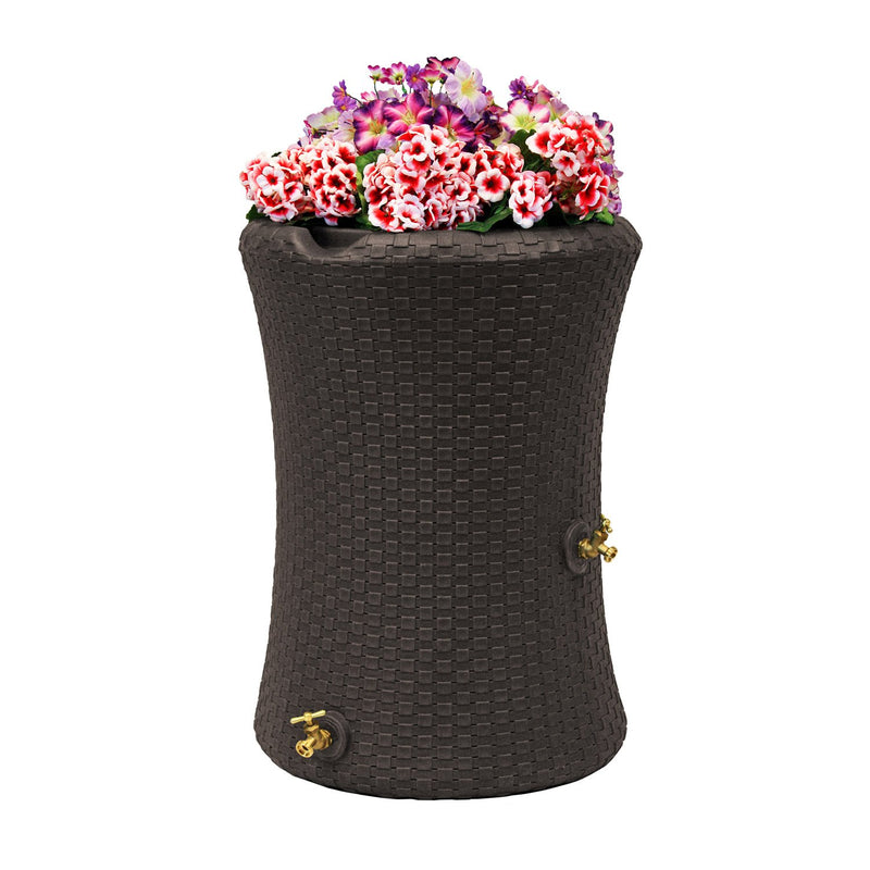 Woven Rain Barrel with planter, 23.25"x23.25"x32"inches