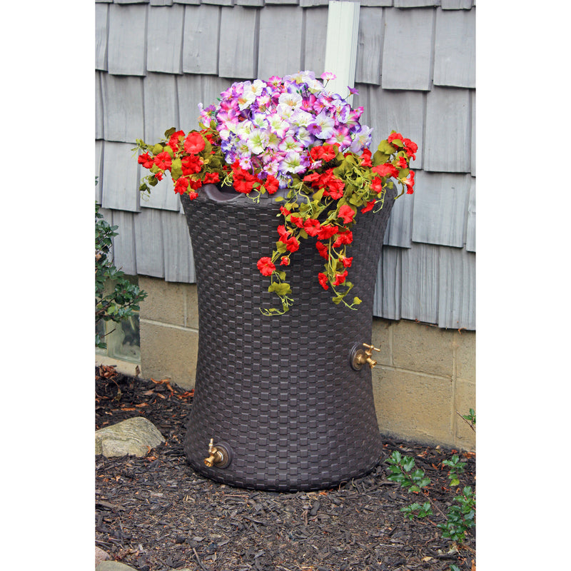 Woven Rain Barrel with planter, 23.25"x23.25"x32"inches