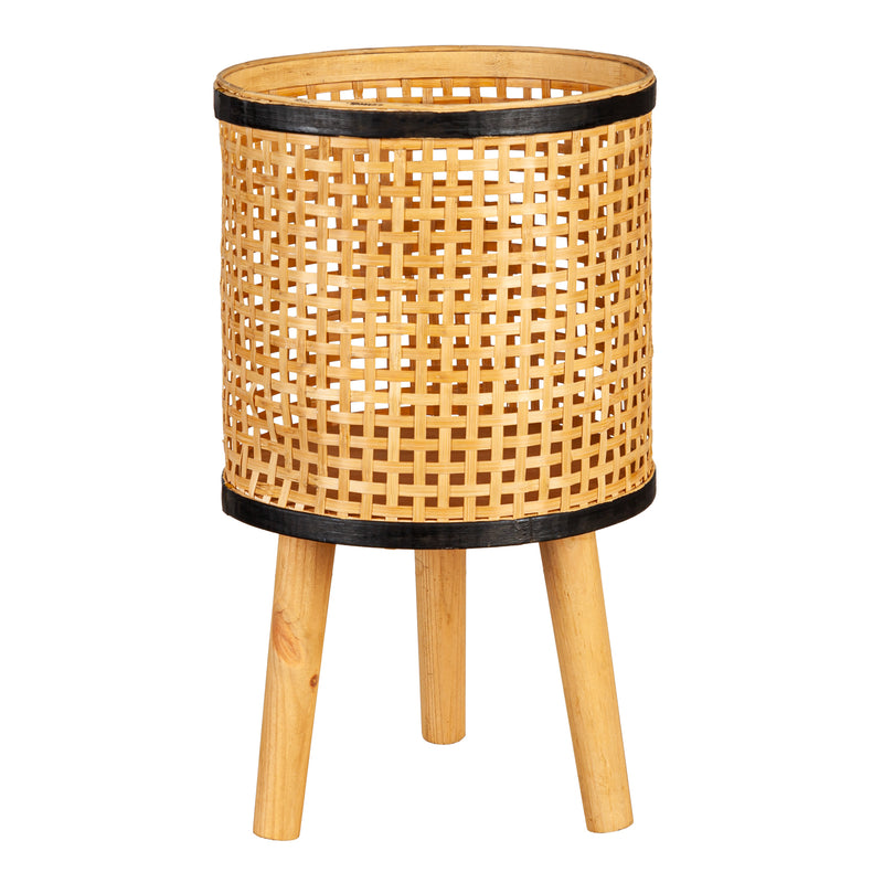Woven Bamboo and Plywood Metal Planter, Set of 2,8f060