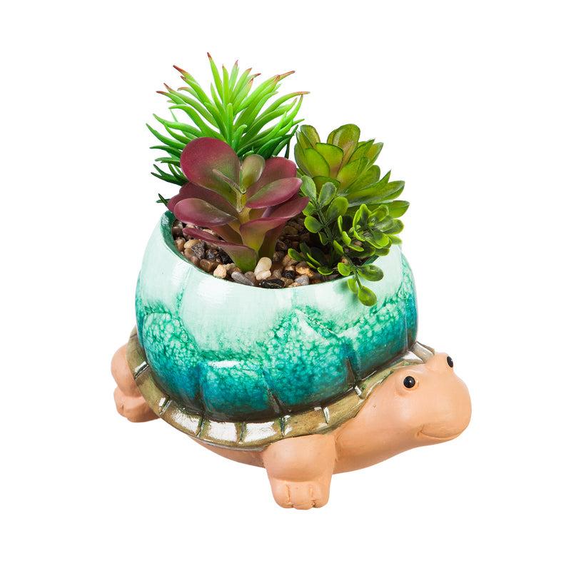Evergreen Deck & Patio Decor,Ceramic Turtle Planter with Succulent,7.09x4.72x3.94 Inches