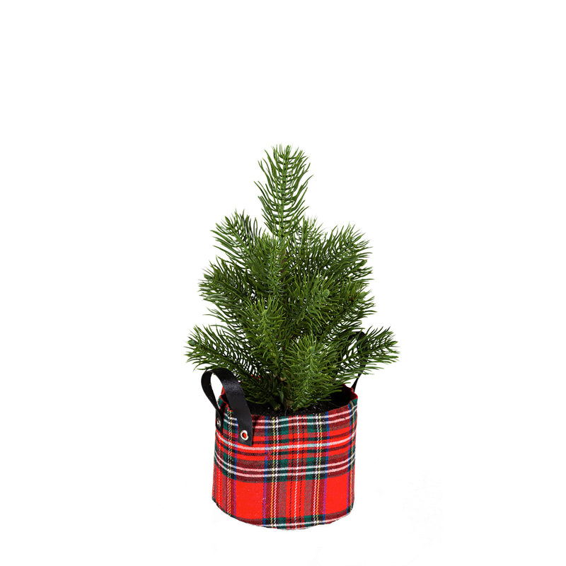 16" and 12" Pine Tree with Plaid Pot Table Decor, Set of 2