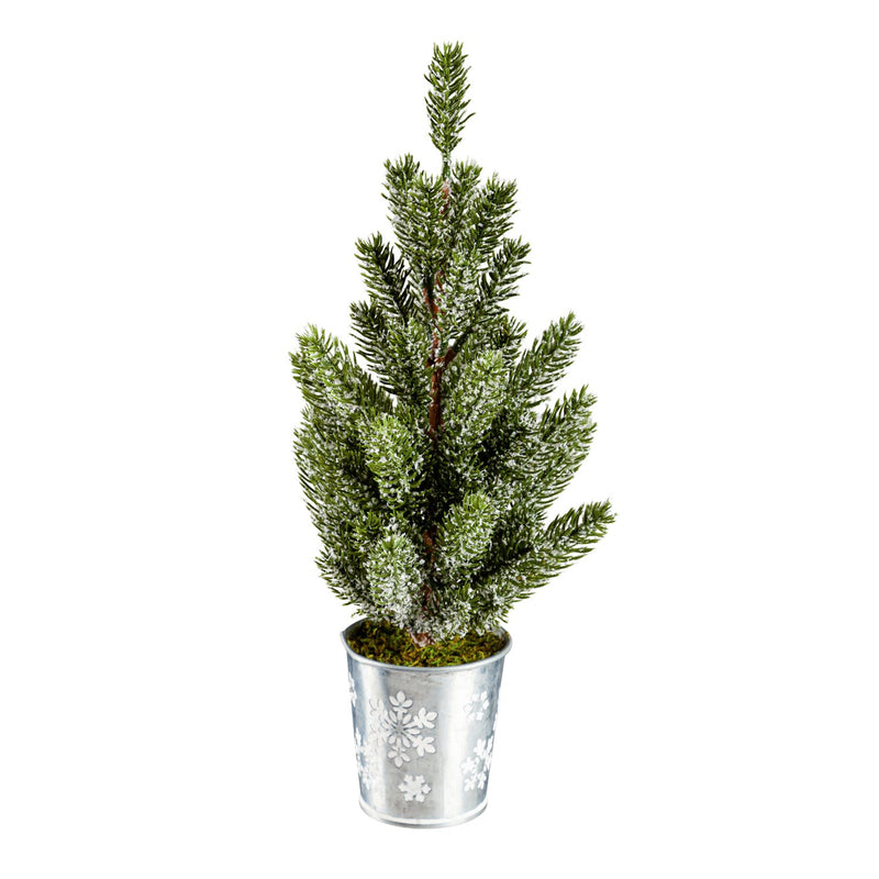 14" Pine Tree with Metal Snowflake Pot