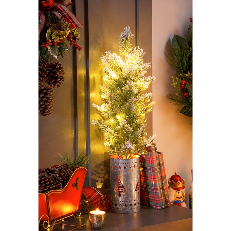 LED Tree in Tin Pot with Tree Cut-out Table Décor