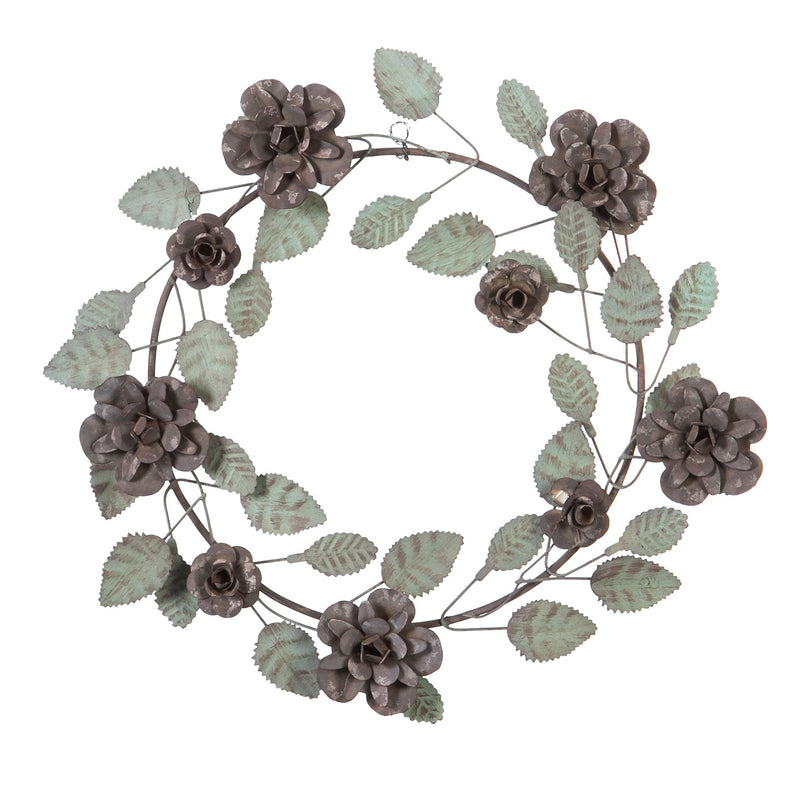 Evergreen Leaf&Flower Metal Wreath, 15", 15'' x 2.5'' x 15'' inches
