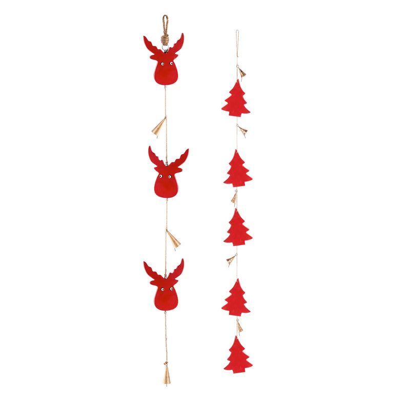 Red Wood Hanging Garland, 2 Assorted: Tree, Moose,8gw002