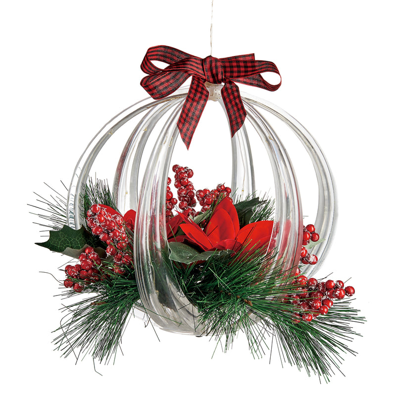 LED Glass Lantern with Moving Flame Light, Holly Berry, 5.9'' x 5.9'' x 7.1'' inches