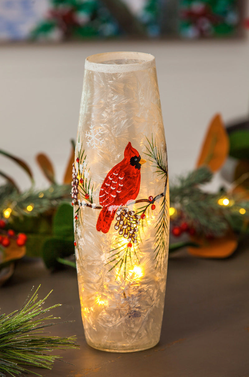 LED Lantern with Flower Cut-out Design and Snowman Scene, 7.2'' x 6'' x 13'' inches