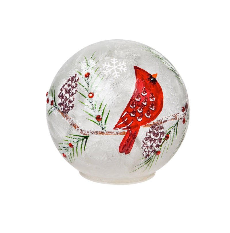 Glass Handpainted Cardinal and Pinecones LED Globe, Set of 2
