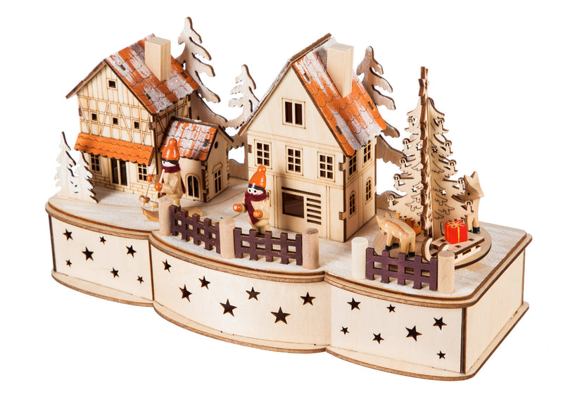 Wooden Christmas LED Village with Motion and Music,8led206