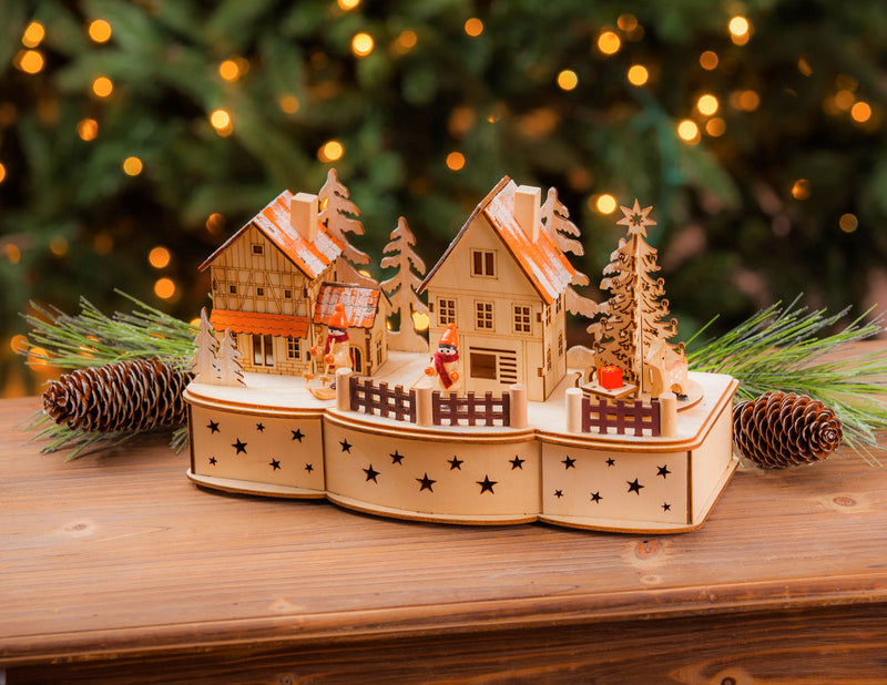 Wooden Christmas LED Village with Motion and Music,8led206
