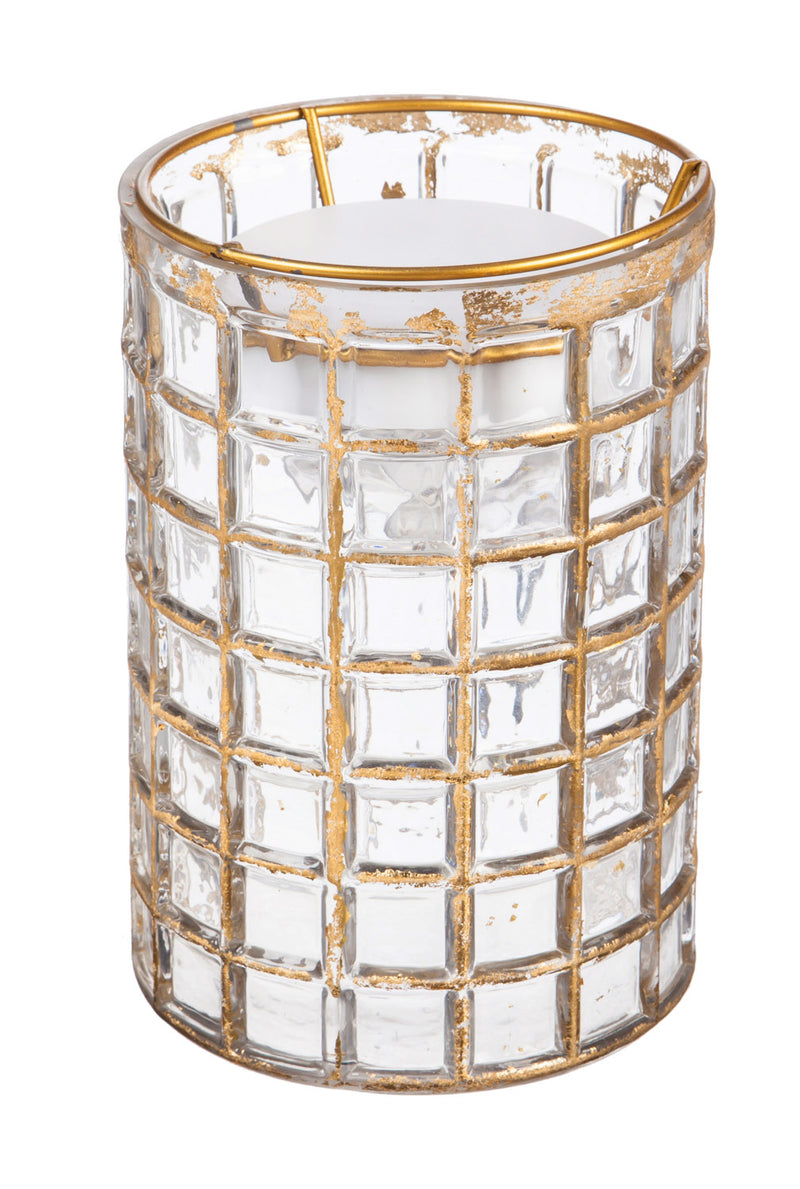 Evergreen Light-N-Motion Gold Distressed Mosaic Cylinder LED Decor, 4.9'' x 4.9'' x 7.3'' inches