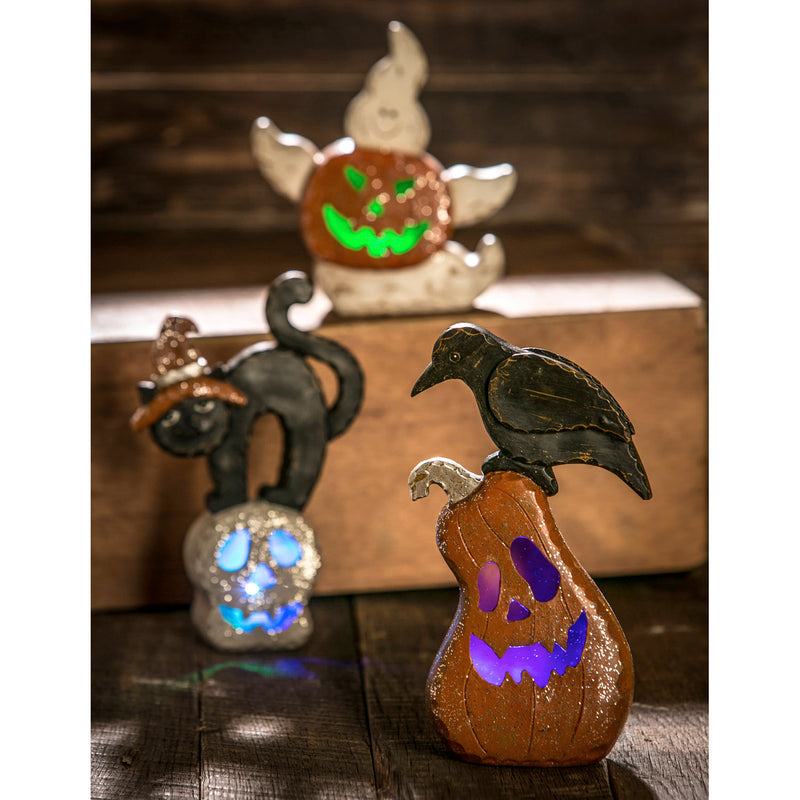 Glass LED Pumpkin Tabletop Decor, 3 Assorted, 5.1'' x 0.6'' x 8.3'' inches
