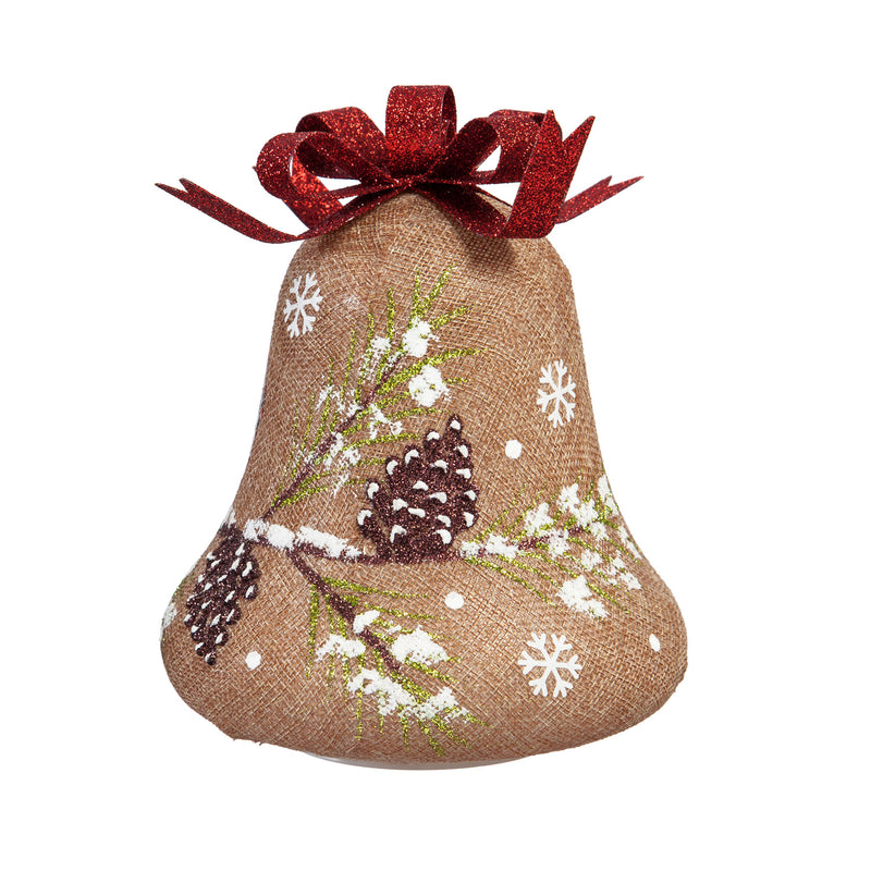 Glass Handpainted Cardinal and Branch and Pinecone LED Bell w/Burlap,8led404
