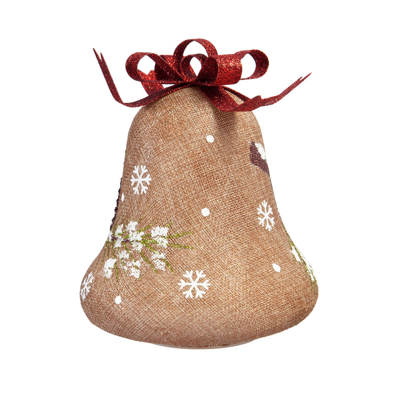 Glass Handpainted Cardinal and Branch and Pinecone LED Bell w/Burlap,8led404
