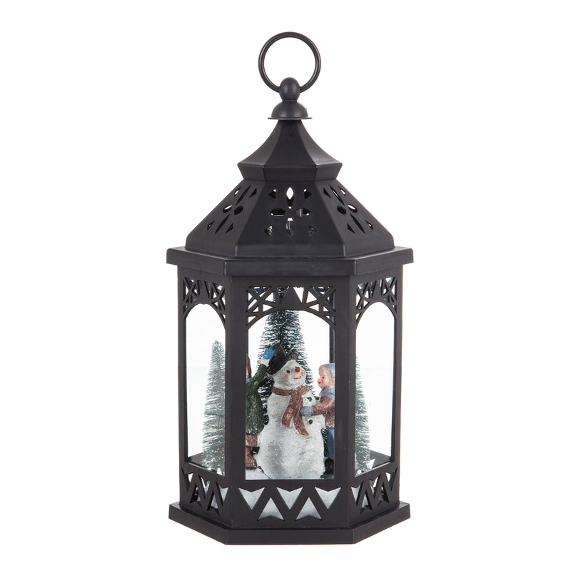 LED Lantern with Flower Cut-out Design and Snowman Scene