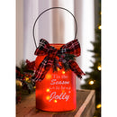 LED Jar with Plaid Ribbon, Pine, and Berries, 2 Assorted: Red/White,8led497