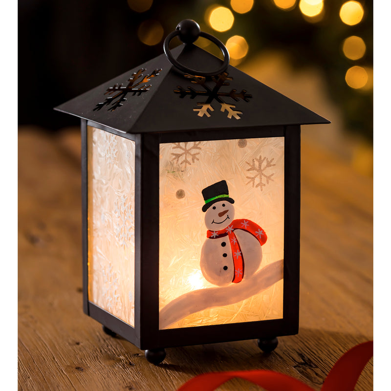 Led Lantern with Snowflake Cutout, 2 Assorted, Cardinal/Snowman