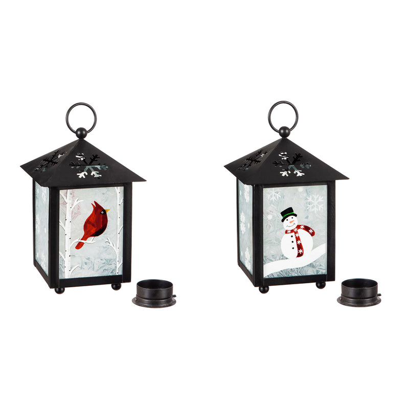 Led Lantern with Snowflake Cutout, 2 Assorted, Cardinal/Snowman