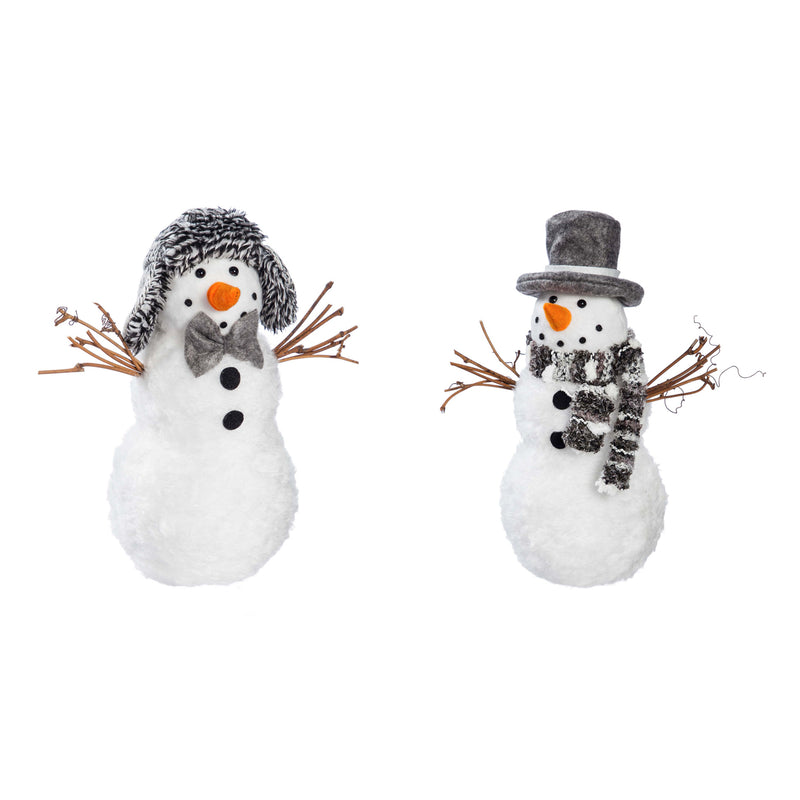 LED Fabric Snowman with Grey Hats Tabletop Décor, 2 Asst,8led527