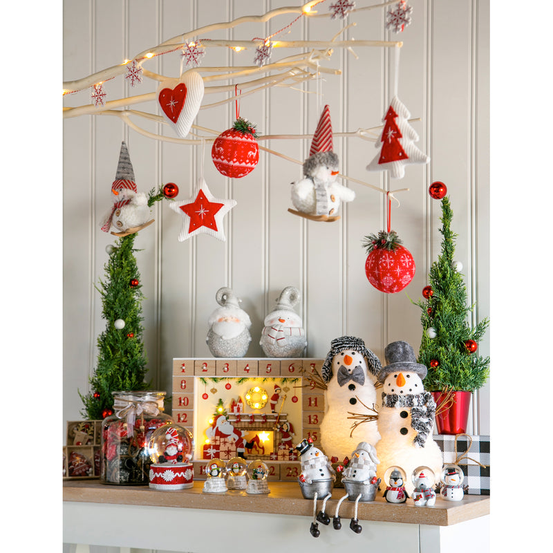 LED Fabric Snowman with Grey Hats Tabletop Décor, 2 Asst,8led527