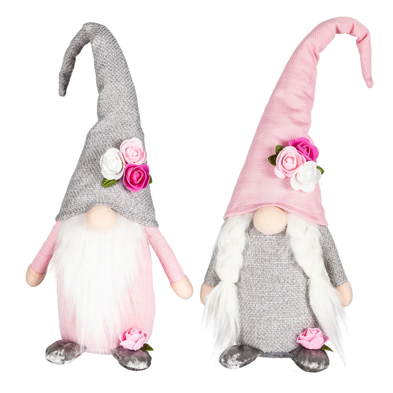 LED Plush Gnome with Flower Embellish Hat Table Décor, 2 Asst, 7"x5"x20"inches