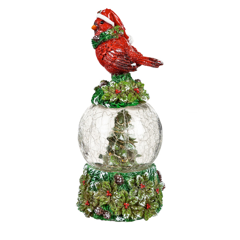LED Polyresin Cardinal Glass Globe with Crackle Finish Table Decor, 4"x4"x9.25"inches