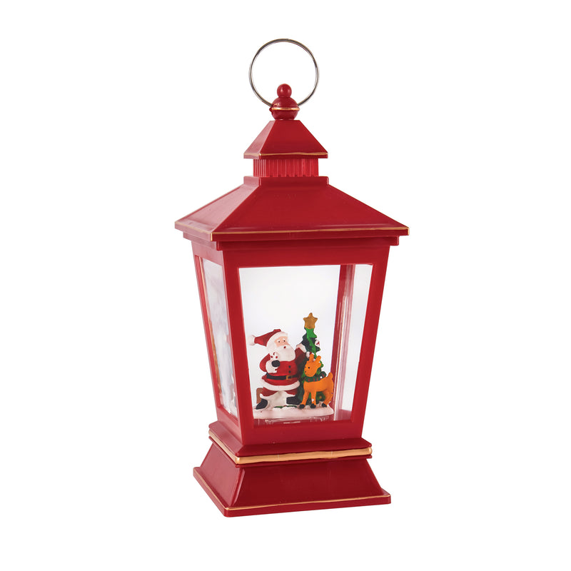 LED Musical Red Water Lantern with Holiday Scene, 4.25"x4.25"x9.25"inches
