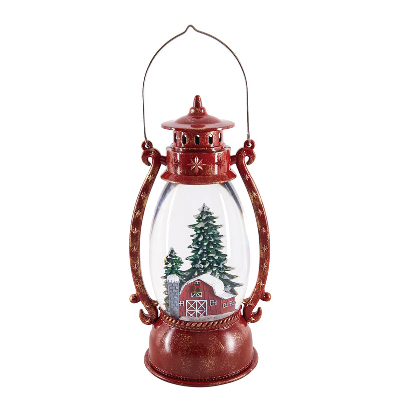 LED Water Lantern with Holiday Farmhouse Scene, 5.87"x4.29"x9.53"inches