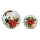 Glass Handpainted Poinsettia LED Globe, Set of 2,8led7185f