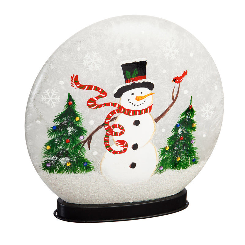 Glass Hand Painted Snowman and Cardinal LED Disc