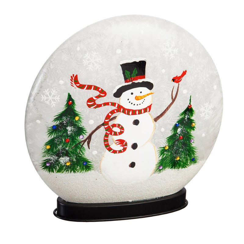 Glass Hand Painted Snowman and Cardinal LED Disc,8led7186b