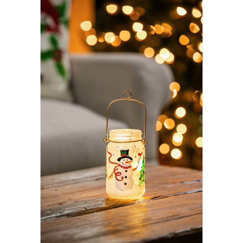 Glass Handpainted Snowman and Cardinal LED Mason Jar,8led7186c