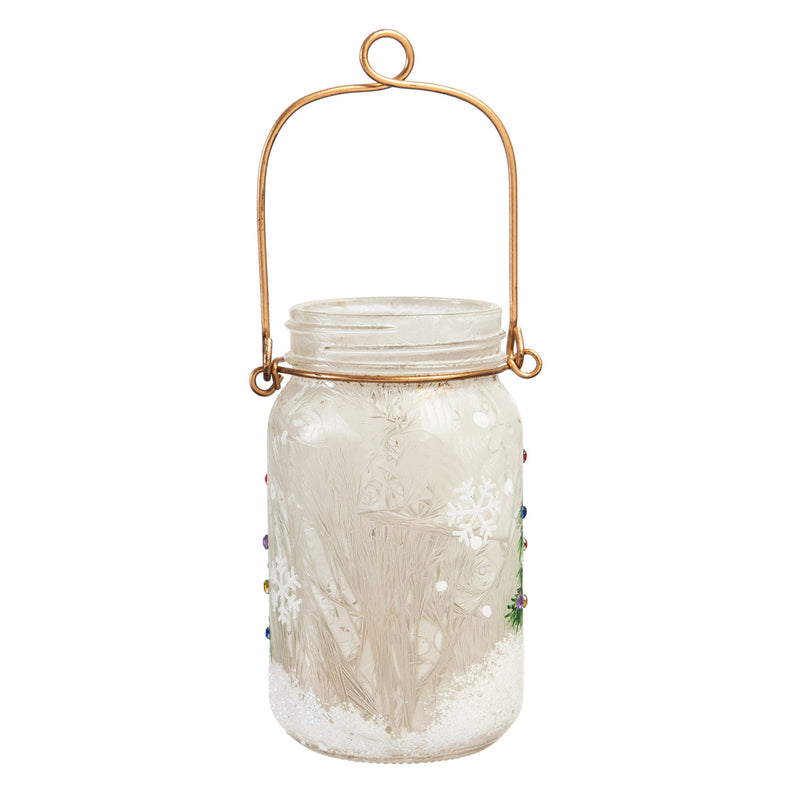 Glass Handpainted Snowman and Cardinal LED Mason Jar,8led7186c