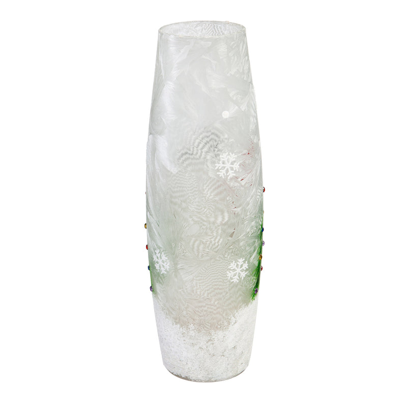 Glass Handpainted Snowman and Cardinal LED Cylinder