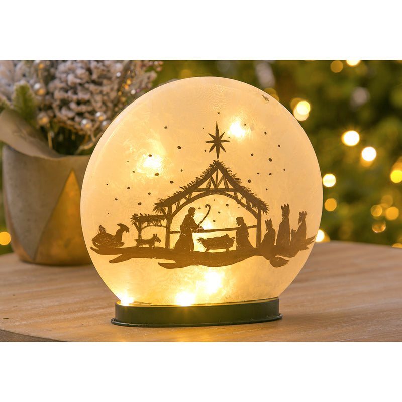 Glass Hand Painted Christmas Trees Nativity Disc