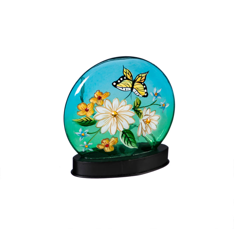 Glass Handpainted Floral Bird LED Disc with Crackle Design, Set of 2,8led7482b