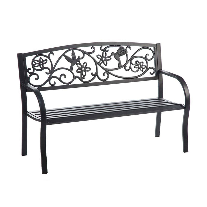 Evergreen Deck & Patio Decor,Hummingbird Metal Garden Bench - Black,50x19.5x34.25 Inches