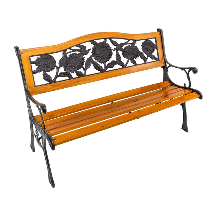 Metal and Wood Bench Sunflower, 49.6"x23.62"x30.7"