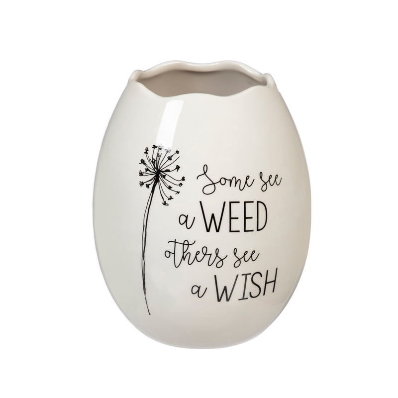 Ceramic Egg Shape Planter, Some See a Weed Others See a Wish, 6.7'' x 6.7'' x 7.8'' inches