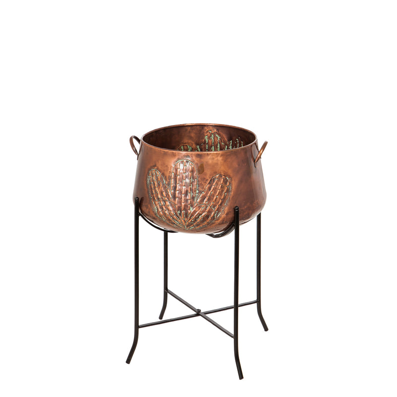 Copper and Verdigris Planter with Stand, 13"x13"x26"inches