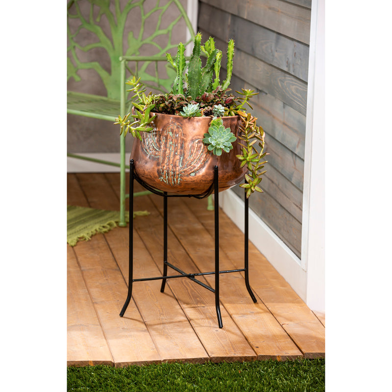 Copper and Verdigris Planter with Stand, 13"x13"x26"inches