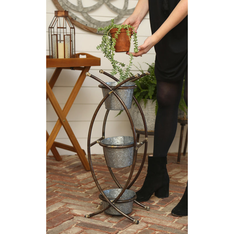 Metal 3 Pot Planter with Stand, 10.25"x9.1"x26.4"inches