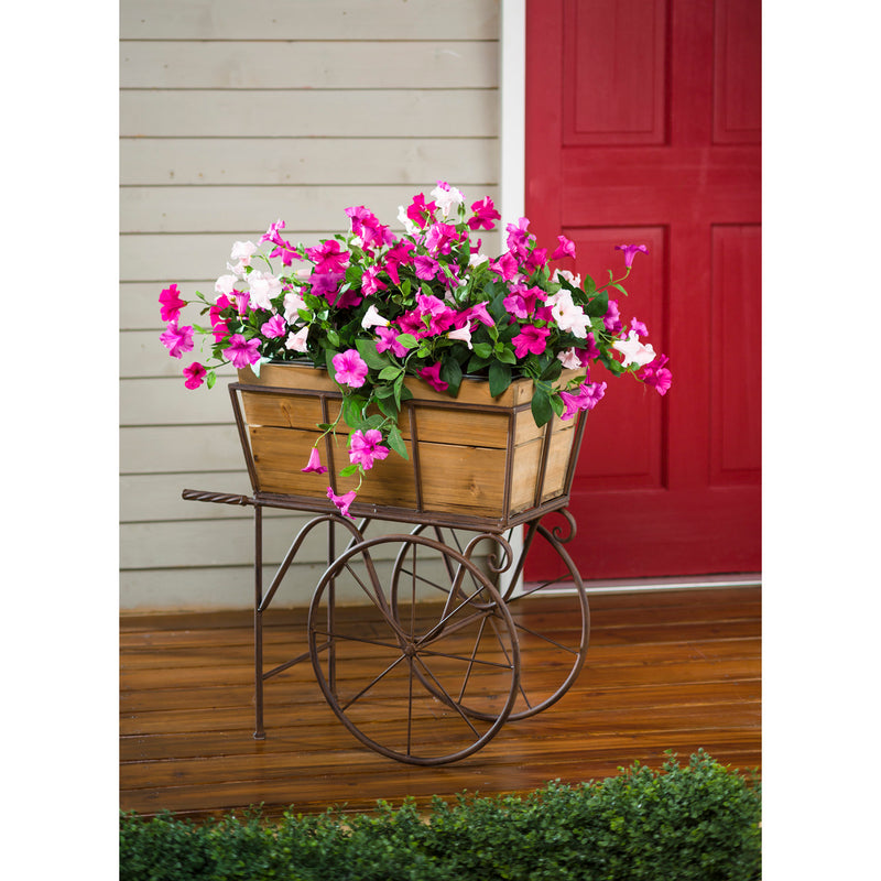 Wooden Wagon Planter/Drink Holder with Wheels,8pmtl189