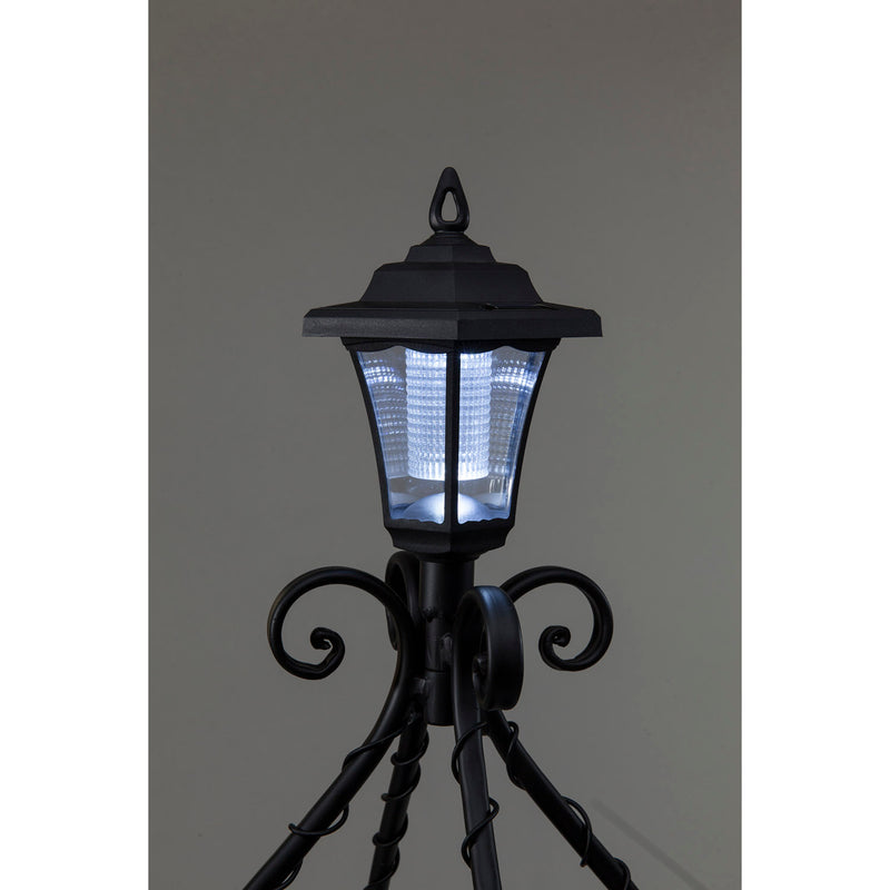 Antiqued Wrought Iron Plant Stand with Solar Light, 17.7"x17.7"x39.75"inches