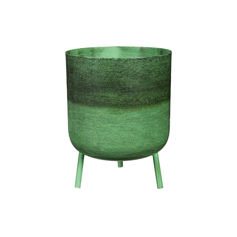 Evergreen Deck & Patio Decor,Embossed Green Metal Planters with Legs, Nested Set of 3,7.75x7.75x8 Inches