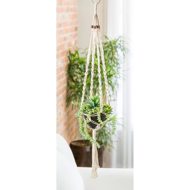 Black and Ivory Macrame Hanging Planter 2 Asst, 7"x7"x47"inches